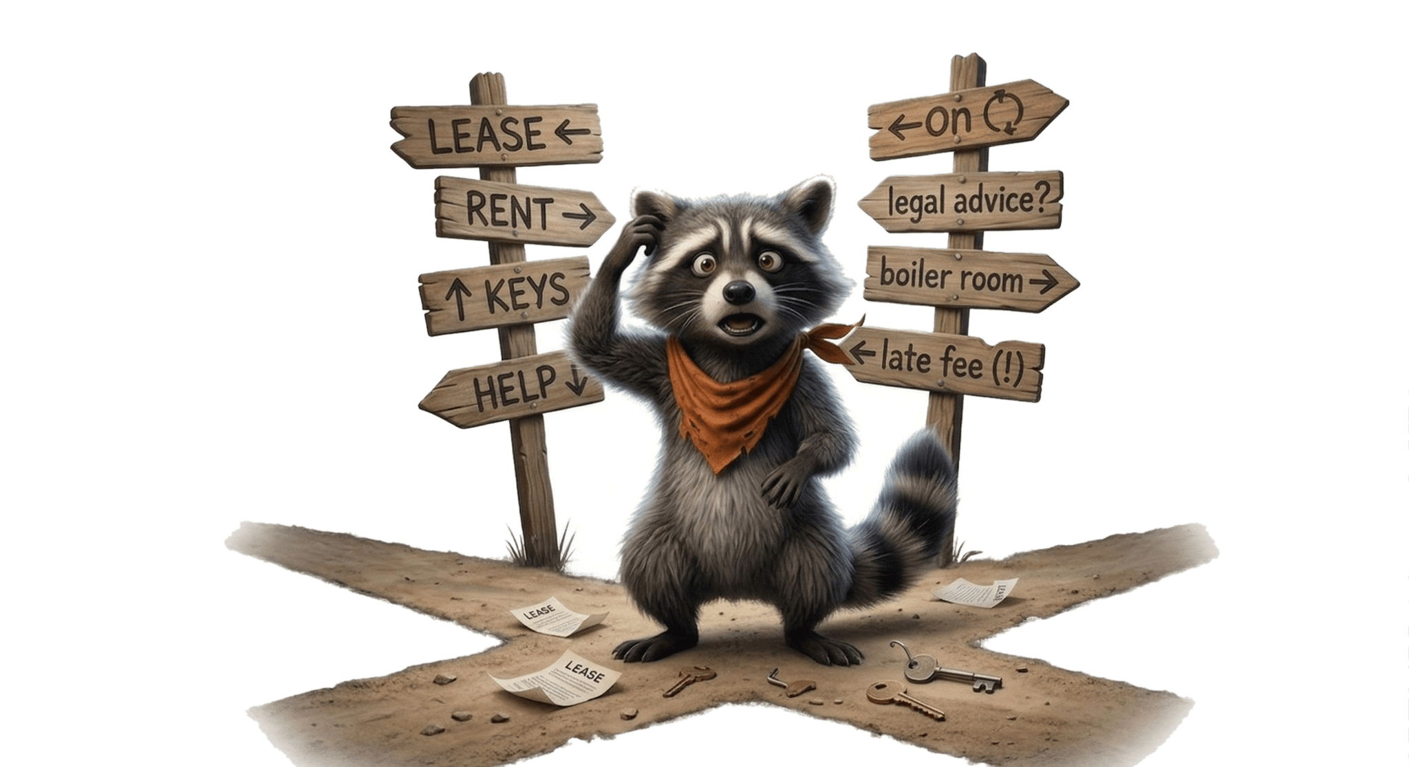 Ruckus the Raccoon looking confused — representing the risks of renting without proper tenant screening in Chantilly